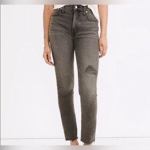 Madewell the Perfect Vintage Jean Faded Black Gray Knee Rip Edition